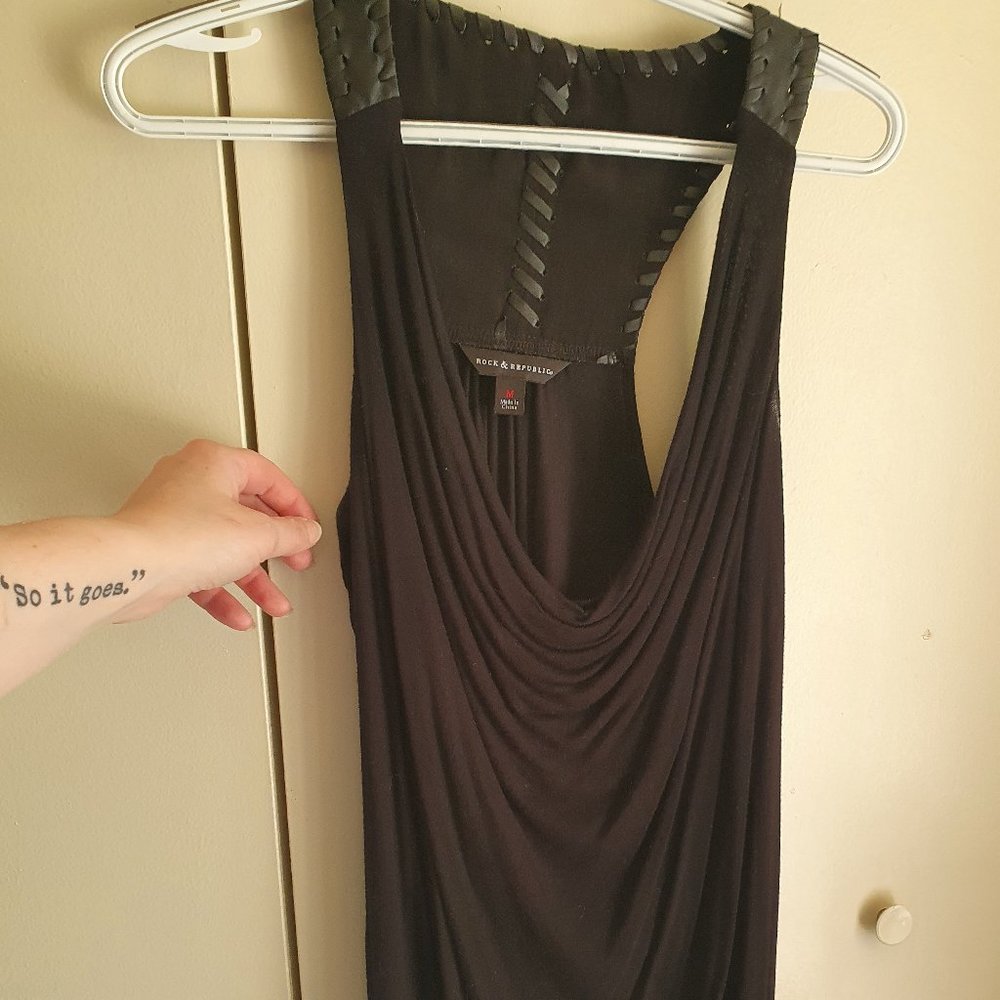 Black drapey tank with faux leather
